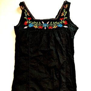 3/$15 Bohemian embroidered sleeveless top.  Flowers around square neckline.